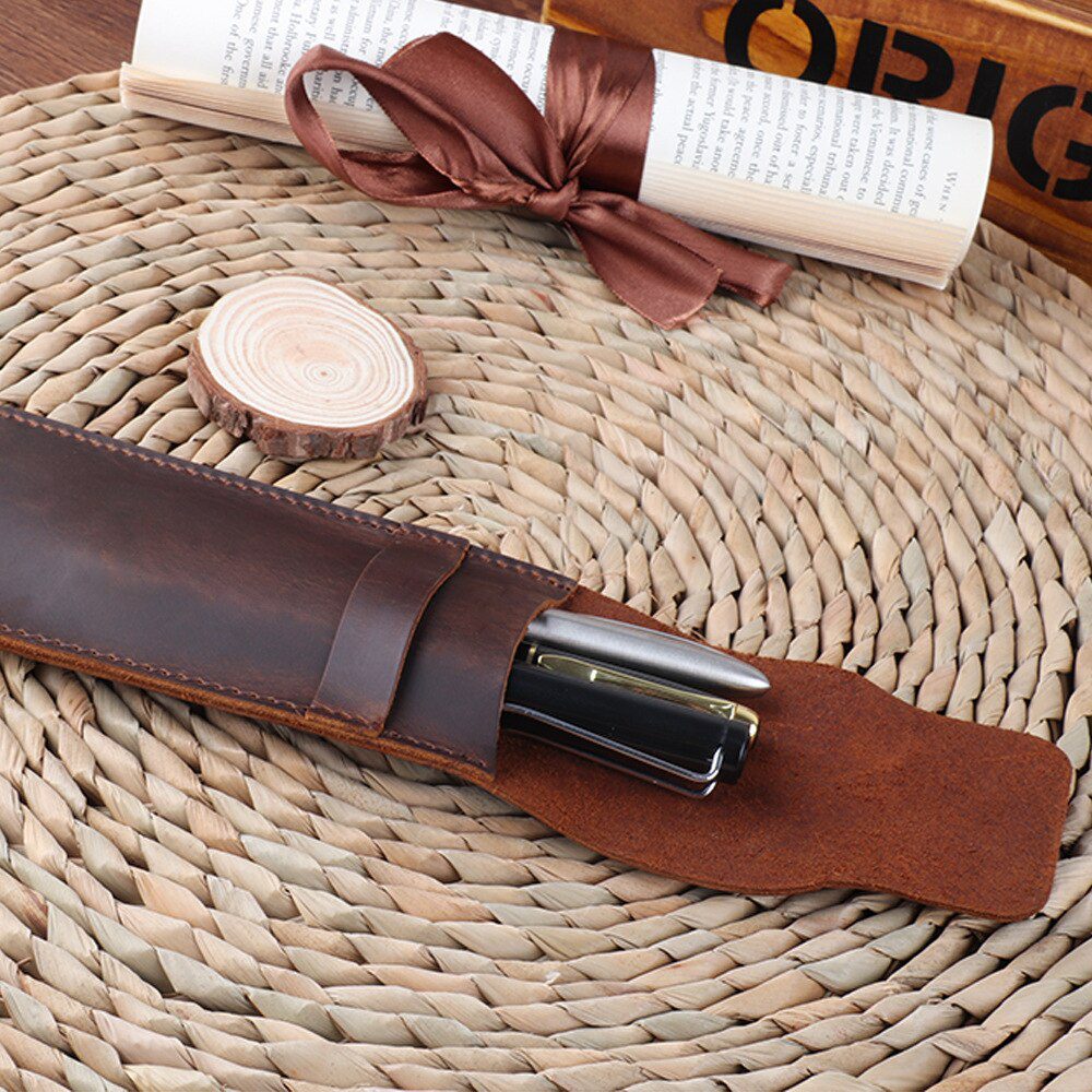 Flat Leather Pencil Bag