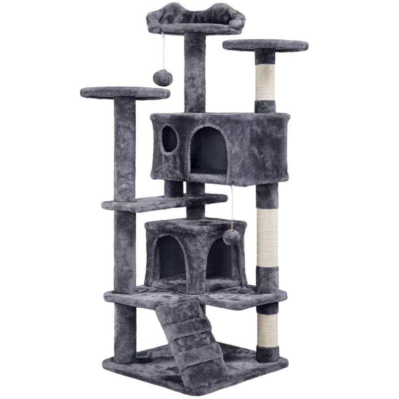 SMILE MART 54.5" Double Condo Cat Tree with Scratching Post Tower