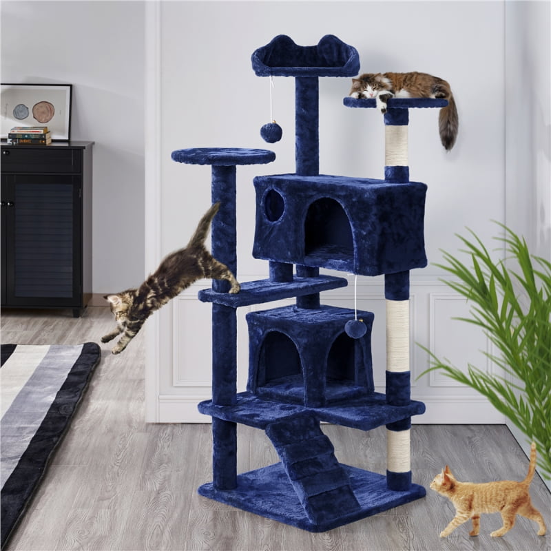 SMILE MART 54.5" Double Condo Cat Tree with Scratching Post Tower