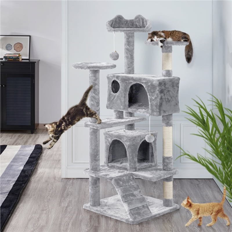SMILE MART 54.5" Double Condo Cat Tree with Scratching Post Tower