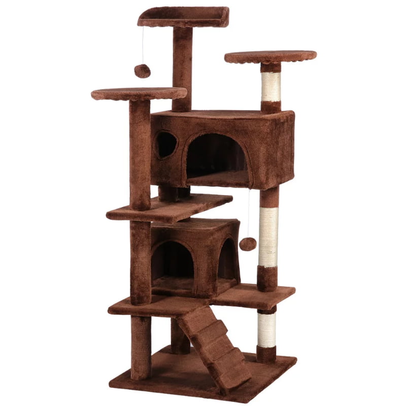 SMILE MART 54.5" Double Condo Cat Tree with Scratching Post Tower
