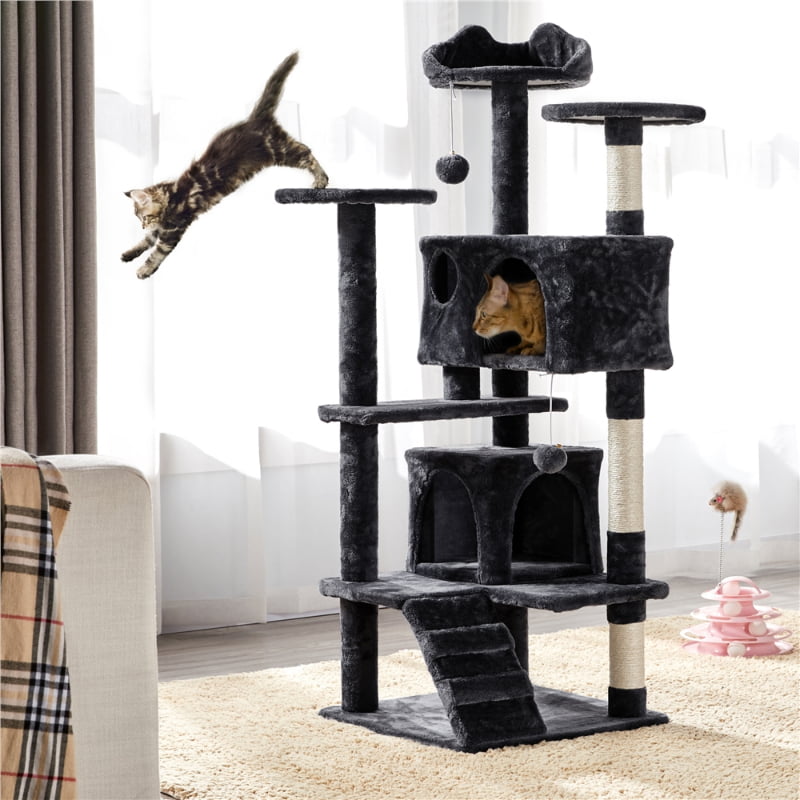 SMILE MART 54.5" Double Condo Cat Tree with Scratching Post Tower