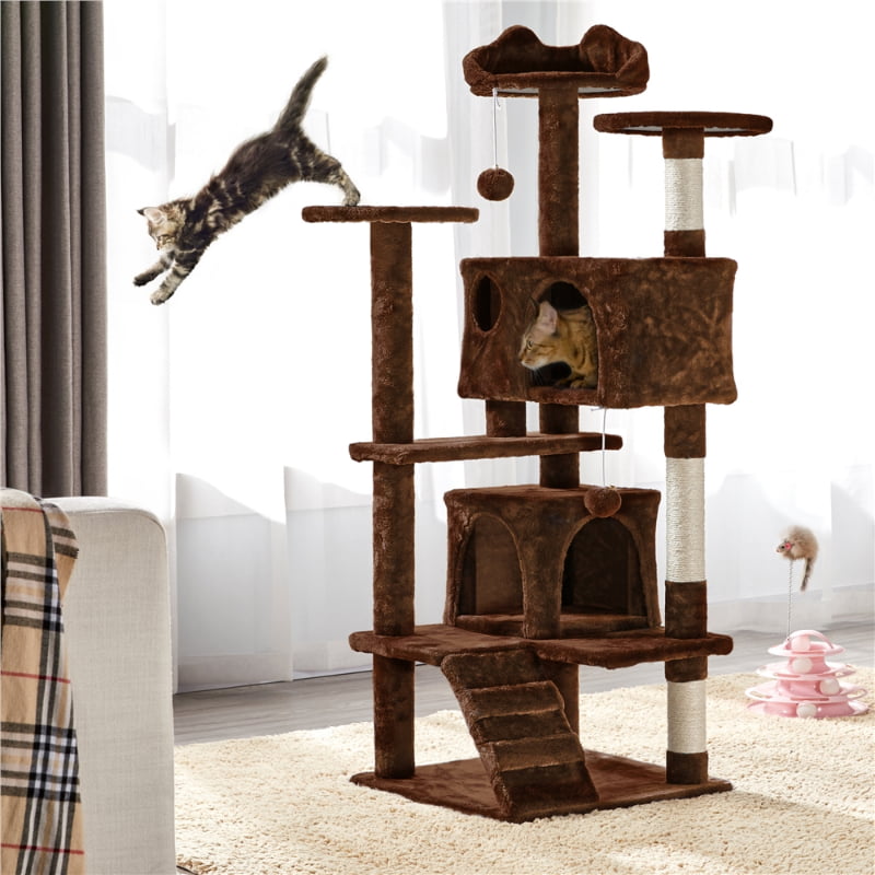 SMILE MART 54.5" Double Condo Cat Tree with Scratching Post Tower