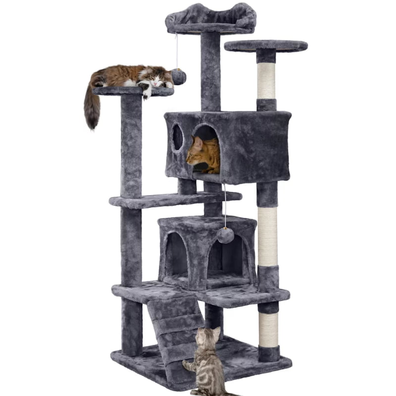 SMILE MART 54.5" Double Condo Cat Tree with Scratching Post Tower