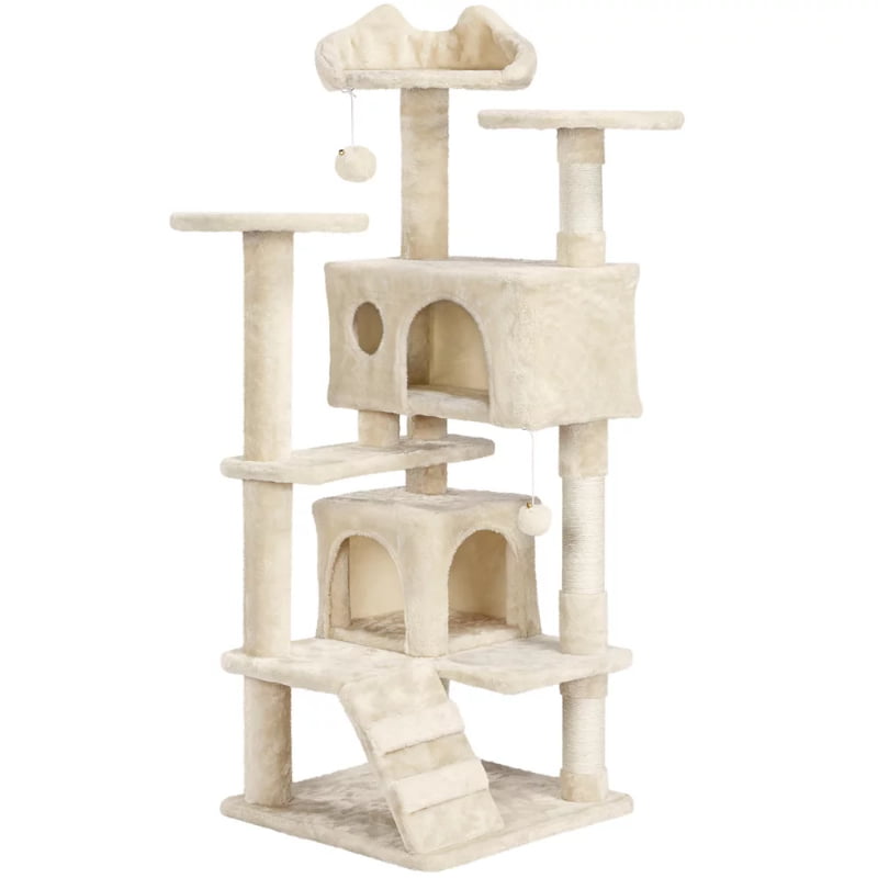 SMILE MART 54.5" Double Condo Cat Tree with Scratching Post Tower