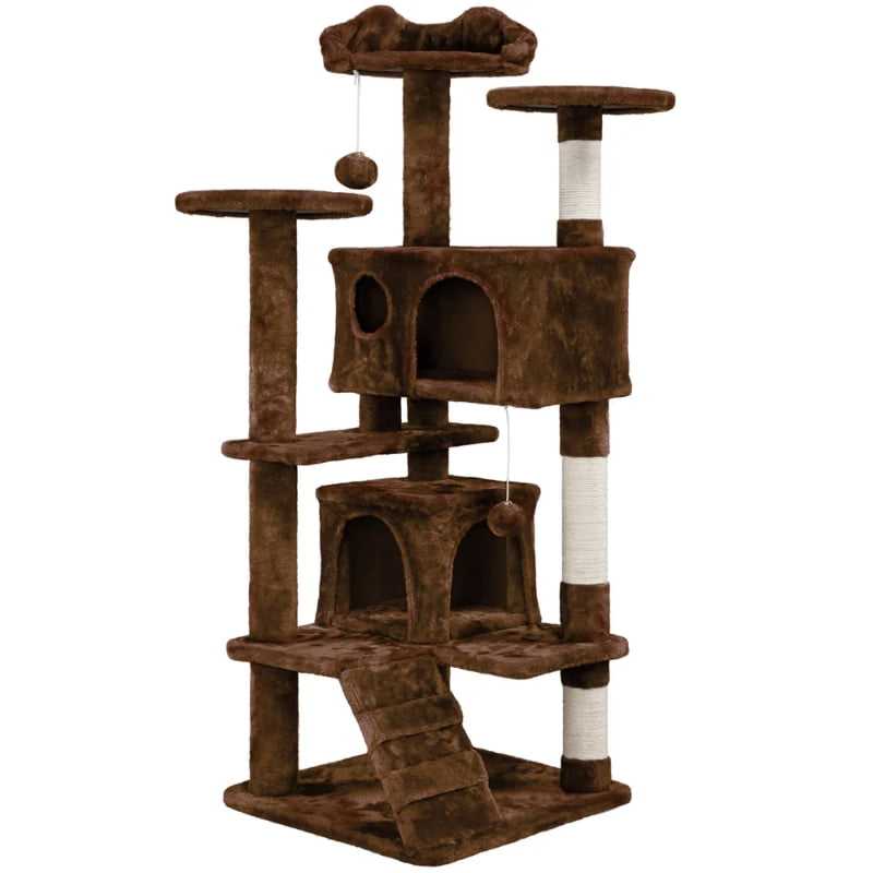 SMILE MART 54.5" Double Condo Cat Tree with Scratching Post Tower