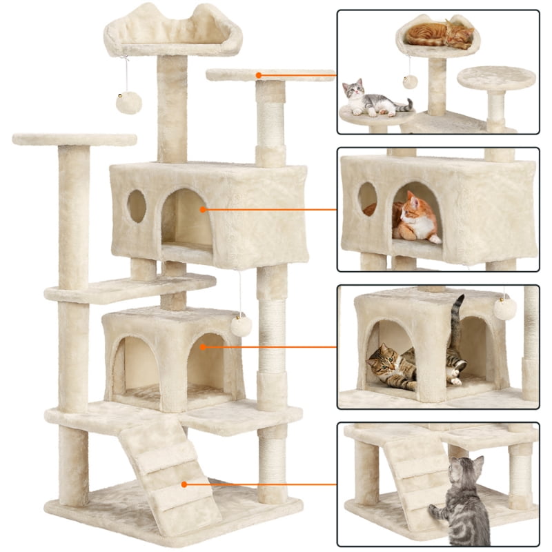 SMILE MART 54.5" Double Condo Cat Tree with Scratching Post Tower