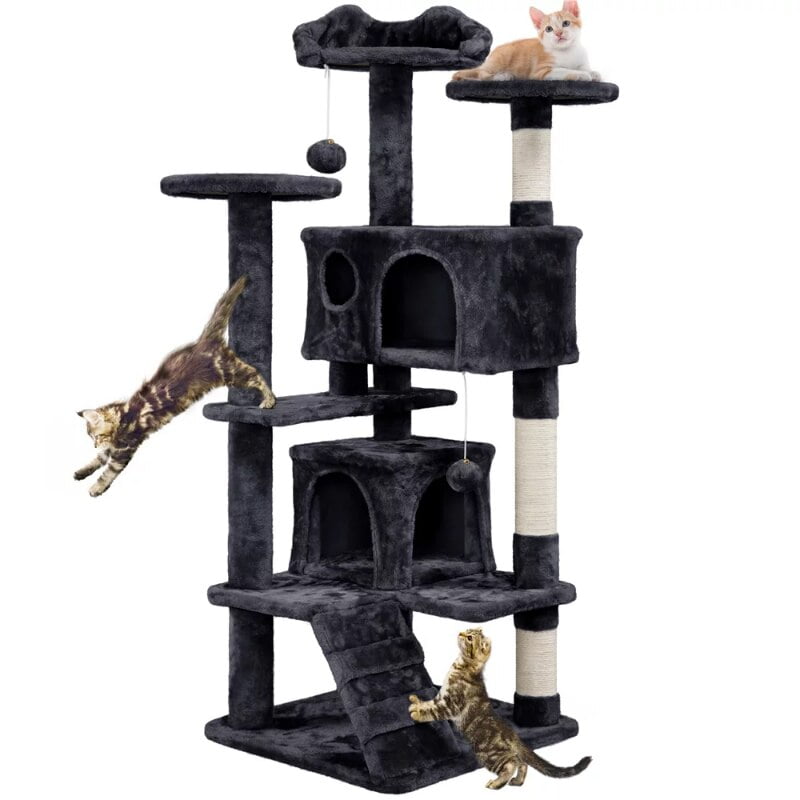 SMILE MART 54.5" Double Condo Cat Tree with Scratching Post Tower