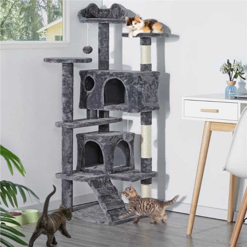 SMILE MART 54.5" Double Condo Cat Tree with Scratching Post Tower