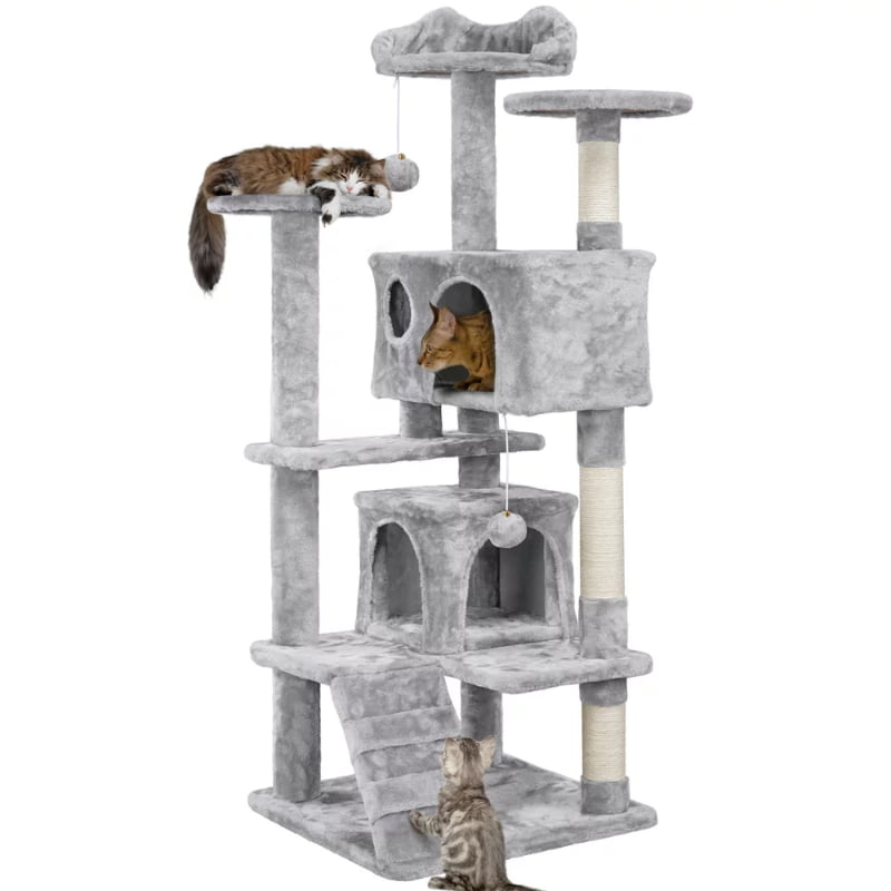 SMILE MART 54.5" Double Condo Cat Tree with Scratching Post Tower