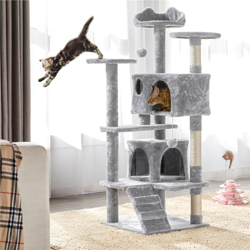 SMILE MART 54.5" Double Condo Cat Tree with Scratching Post Tower