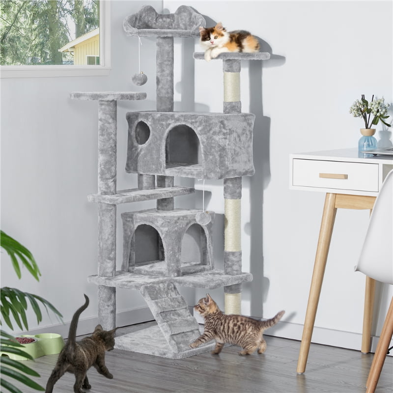 SMILE MART 54.5" Double Condo Cat Tree with Scratching Post Tower