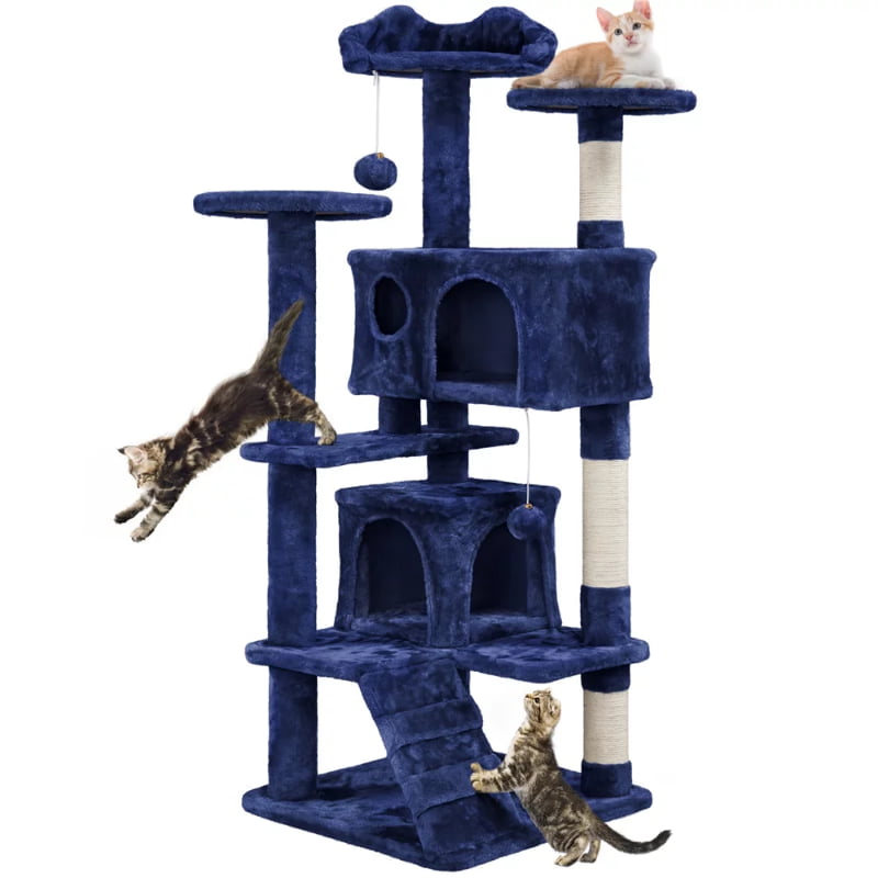 SMILE MART 54.5" Double Condo Cat Tree with Scratching Post Tower