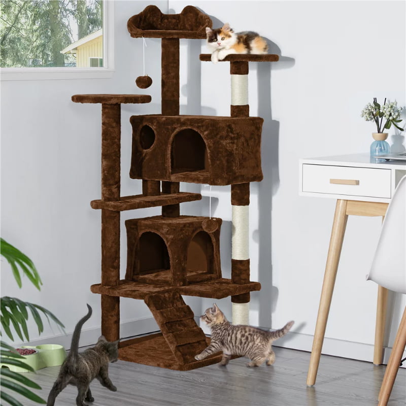 SMILE MART 54.5" Double Condo Cat Tree with Scratching Post Tower