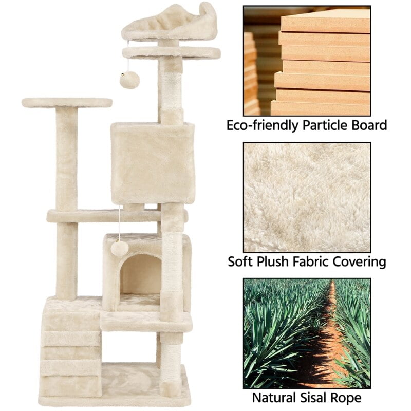SMILE MART 54.5" Double Condo Cat Tree with Scratching Post Tower