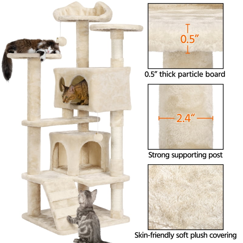 SMILE MART 54.5" Double Condo Cat Tree with Scratching Post Tower