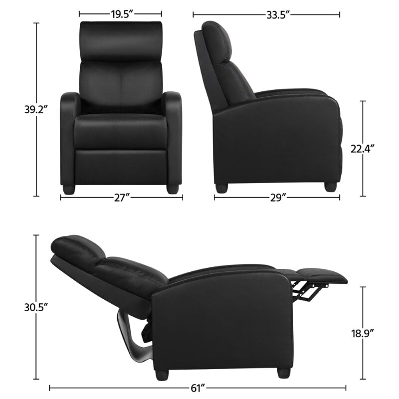 Easyfashion Faux Leather Push Back Theater Recliner Sofa Waterproof Leisure Lazy Single Sofa For Living Room Bedroom