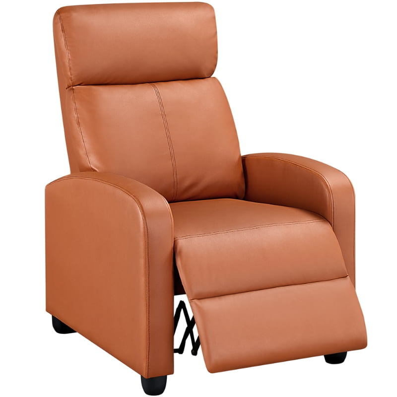 Easyfashion Faux Leather Push Back Theater Recliner Sofa Waterproof Leisure Lazy Single Sofa For Living Room Bedroom