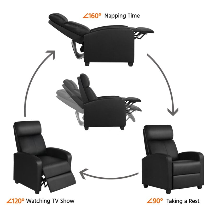 Easyfashion Faux Leather Push Back Theater Recliner Sofa Waterproof Leisure Lazy Single Sofa For Living Room Bedroom