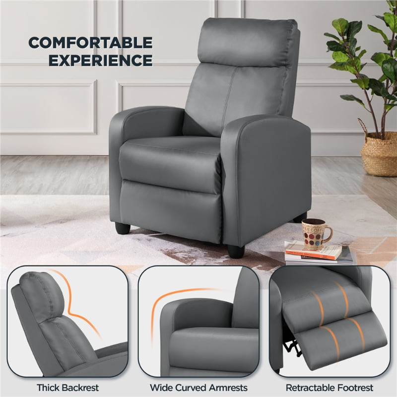 Easyfashion Faux Leather Push Back Theater Recliner Sofa Waterproof Leisure Lazy Single Sofa For Living Room Bedroom