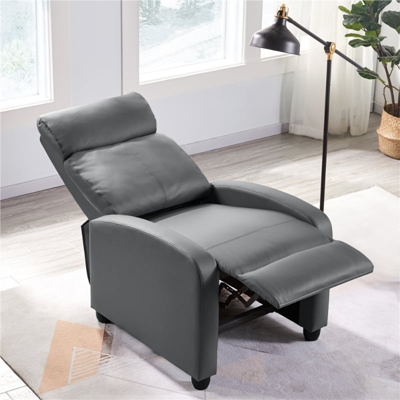Easyfashion Faux Leather Push Back Theater Recliner Sofa Waterproof Leisure Lazy Single Sofa For Living Room Bedroom