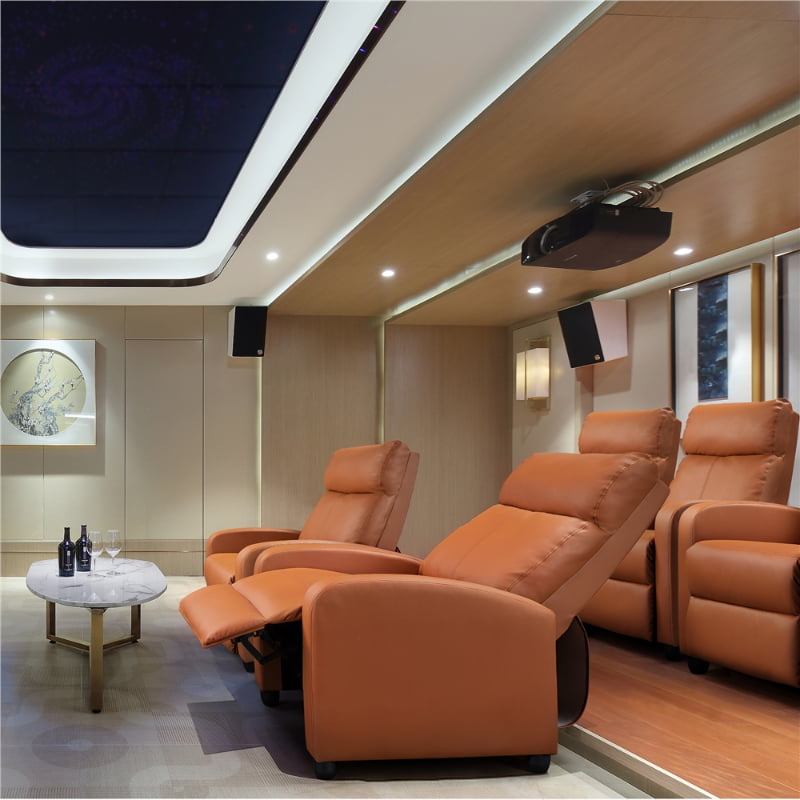 Easyfashion Faux Leather Push Back Theater Recliner Sofa Waterproof Leisure Lazy Single Sofa For Living Room Bedroom