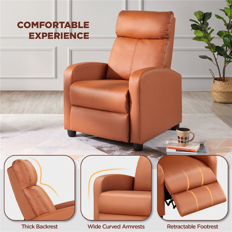 Easyfashion Faux Leather Push Back Theater Recliner Sofa Waterproof Leisure Lazy Single Sofa For Living Room Bedroom