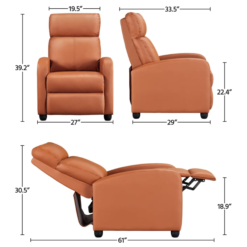 Easyfashion Faux Leather Push Back Theater Recliner Sofa Waterproof Leisure Lazy Single Sofa For Living Room Bedroom