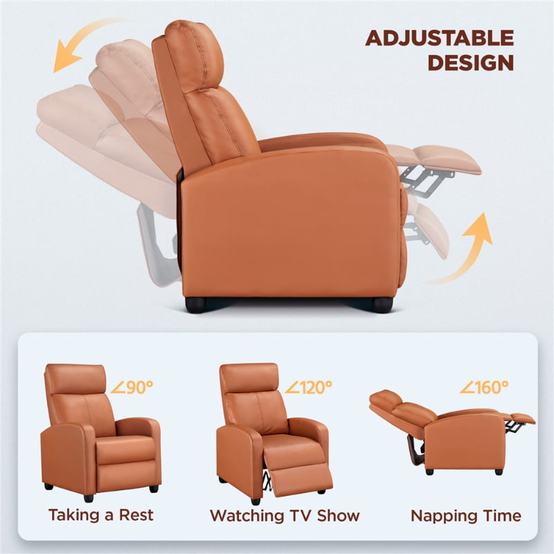 Easyfashion Faux Leather Push Back Theater Recliner Sofa Waterproof Leisure Lazy Single Sofa For Living Room Bedroom