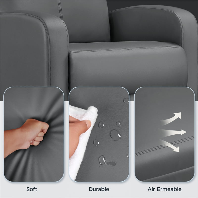 Easyfashion Faux Leather Push Back Theater Recliner Sofa Waterproof Leisure Lazy Single Sofa For Living Room Bedroom