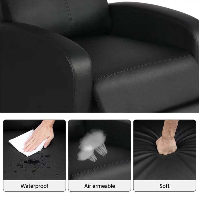 Easyfashion Faux Leather Push Back Theater Recliner Sofa Waterproof Leisure Lazy Single Sofa For Living Room Bedroom