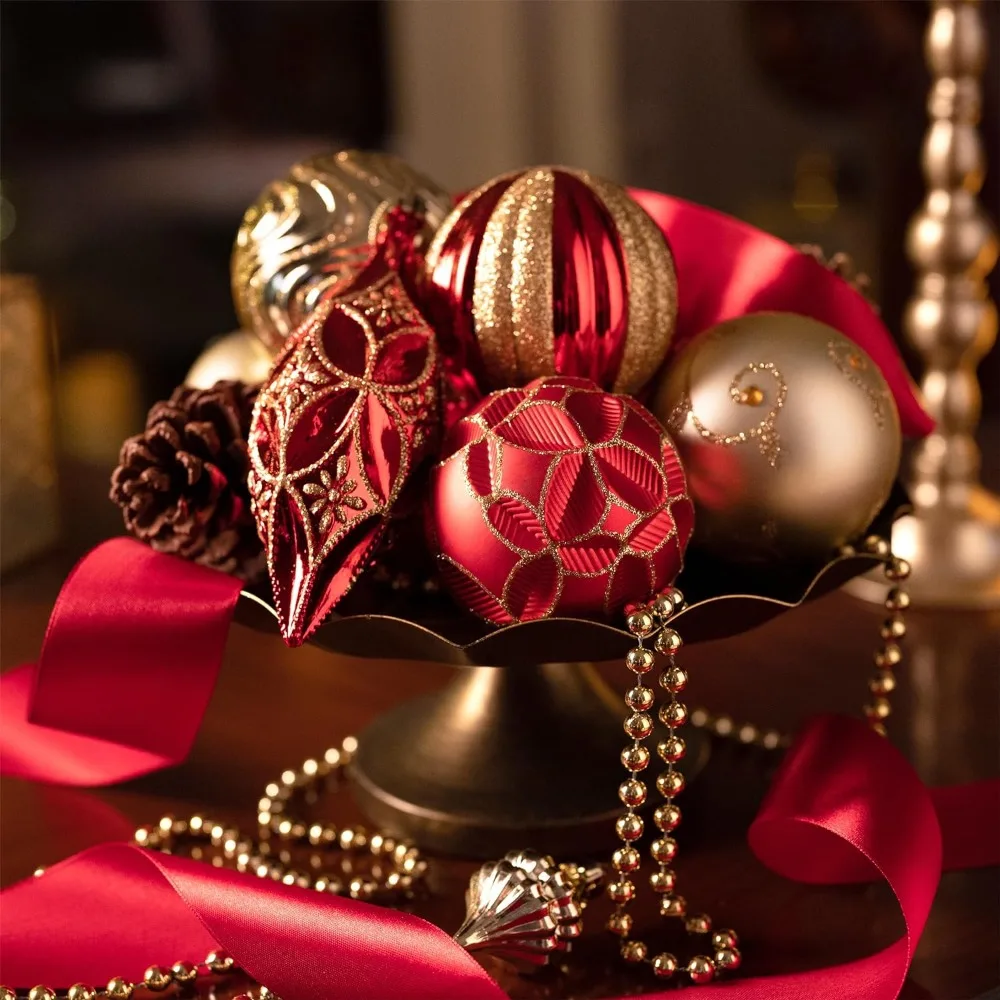 40ct Luxury Red and Gold Christmas Ball Ornaments, Shatterproof Christmas Tree Ornaments for Xmas Decoration Free Shipping