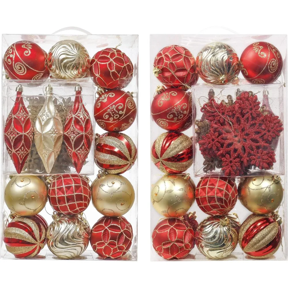 40ct Luxury Red and Gold Christmas Ball Ornaments, Shatterproof Christmas Tree Ornaments for Xmas Decoration Free Shipping