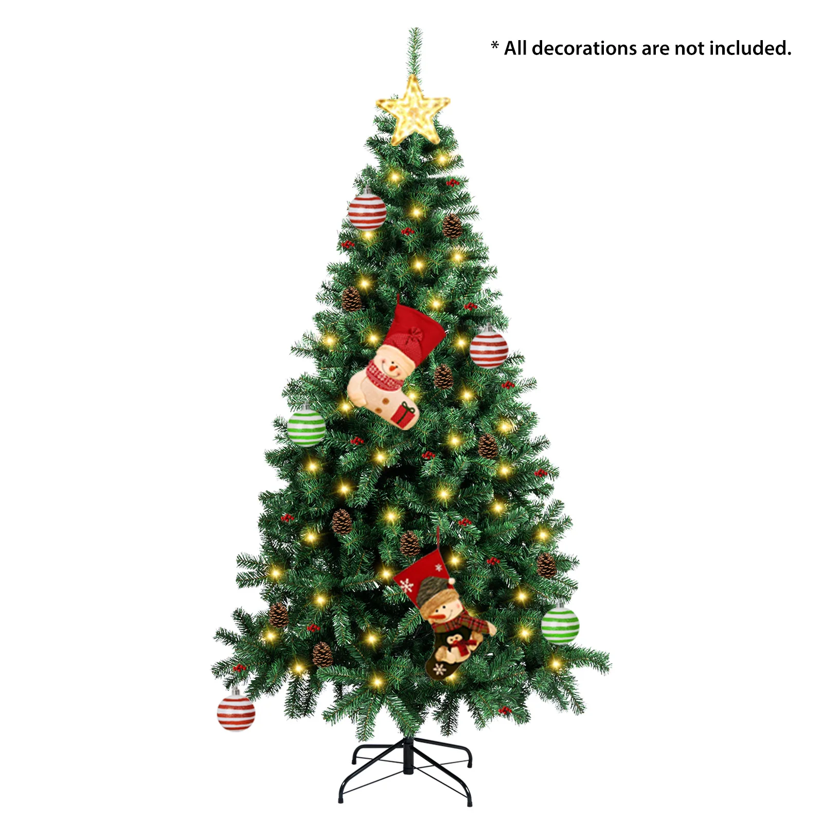 1.2/1.5/1.8/2/2.1/2.3M Christmas Tree Artificial Christmas Tree Fake Fluffy Xmas Trees Holiday Decor with Metal Foldable Stand