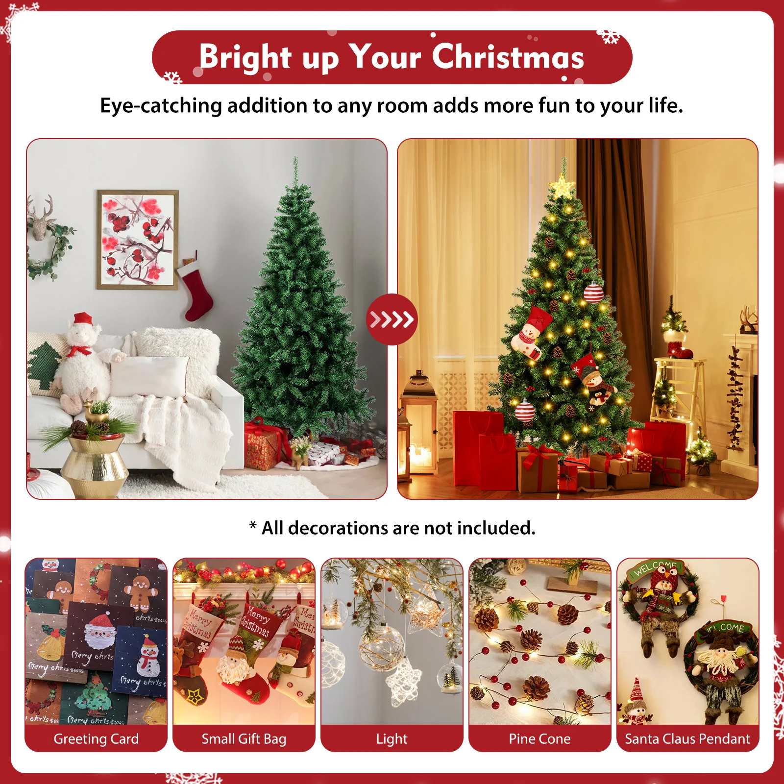 1.2/1.5/1.8/2/2.1/2.3M Christmas Tree Artificial Christmas Tree Fake Fluffy Xmas Trees Holiday Decor with Metal Foldable Stand