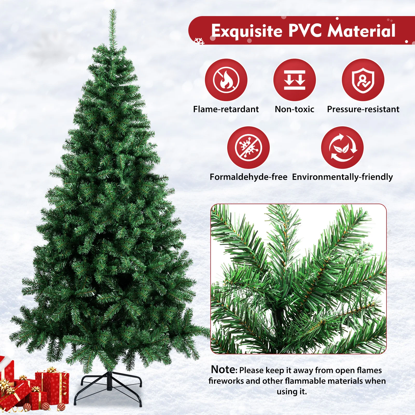 1.2/1.5/1.8/2/2.1/2.3M Christmas Tree Artificial Christmas Tree Fake Fluffy Xmas Trees Holiday Decor with Metal Foldable Stand