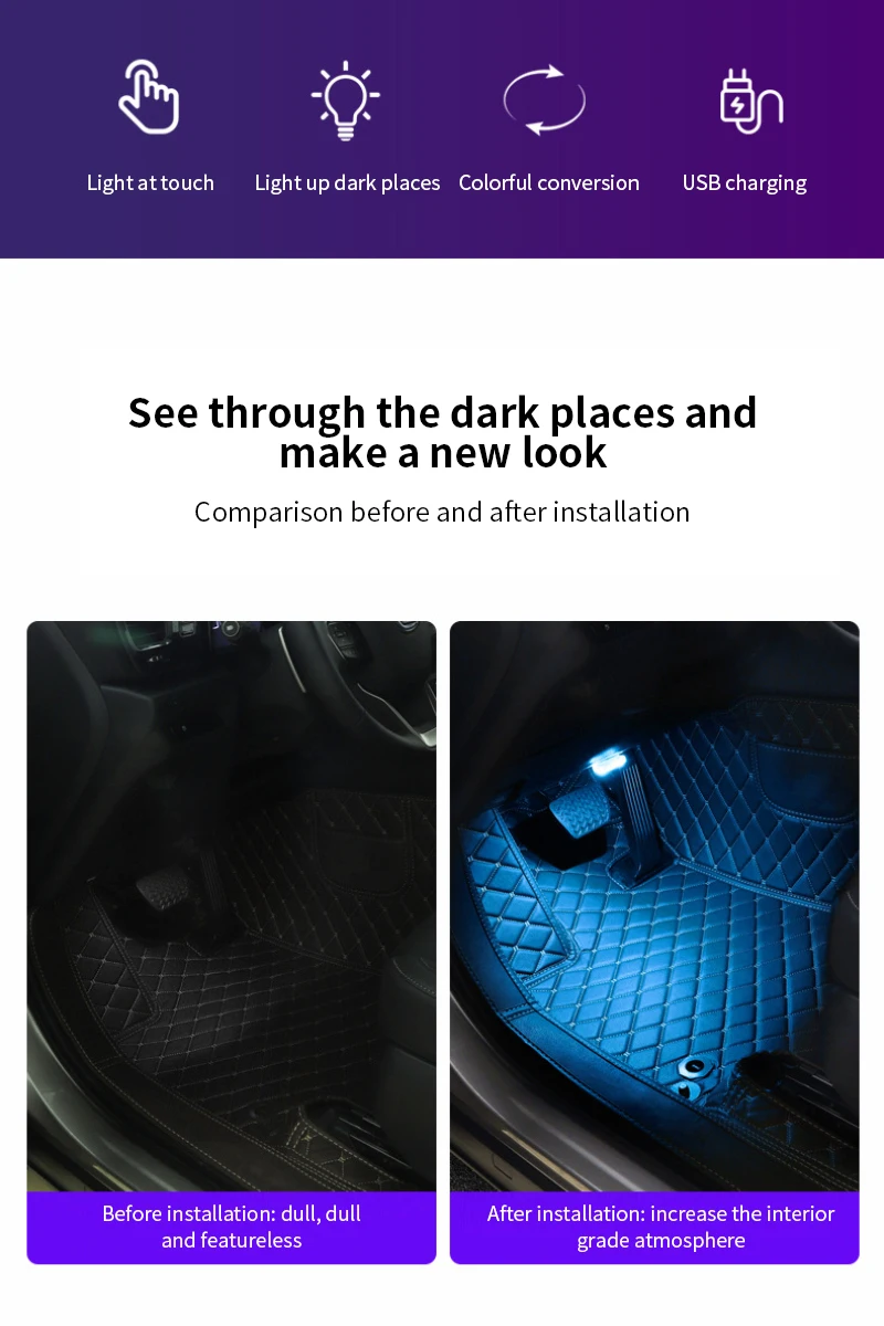 Car Reading Lamp Wireless Magnetic Touch Sensor LED Light 7 Colors USB Charging Interior Roof Lighting Decorative Night Light