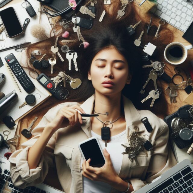 woman annoying about chaos of many key