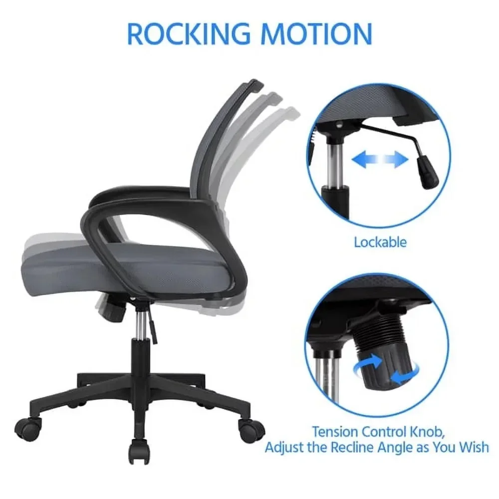 Adjustable Mid Back Mesh Swivel Office Chair With Armrests Black Computer Armchair Furniture Chairs Gaming Cheap Cushion