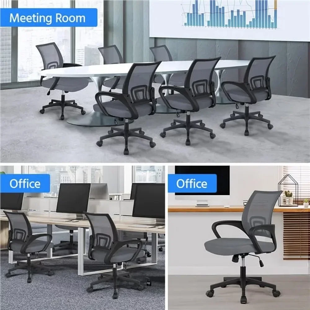 Adjustable Mid Back Mesh Swivel Office Chair With Armrests Black Computer Armchair Furniture Chairs Gaming Cheap Cushion