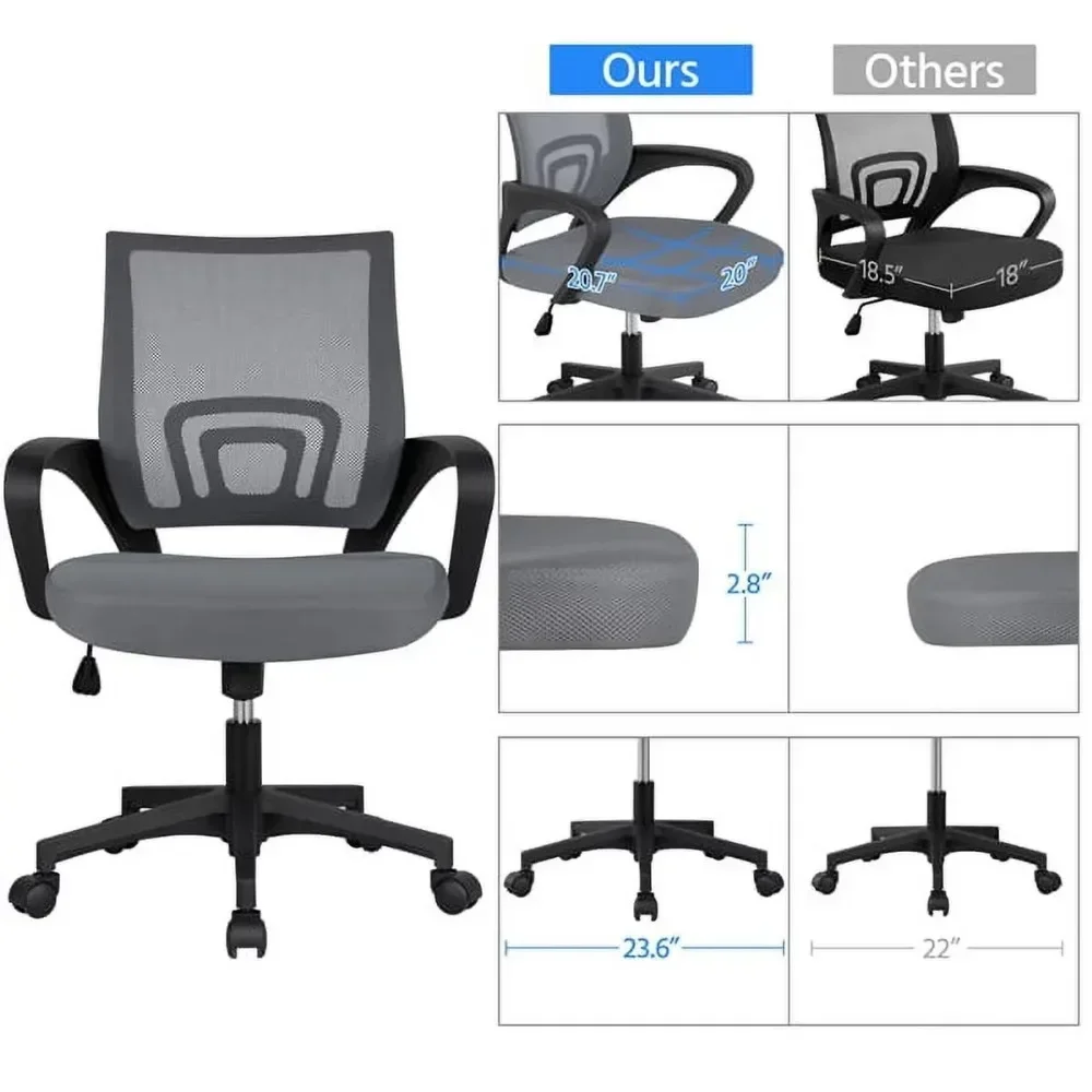 Adjustable Mid Back Mesh Swivel Office Chair With Armrests Black Computer Armchair Furniture Chairs Gaming Cheap Cushion