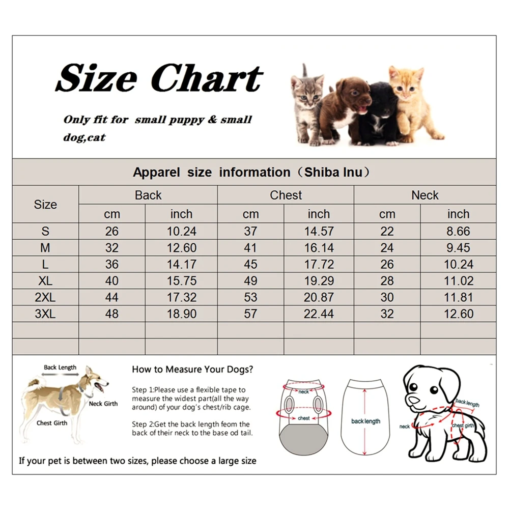 Dog Cat Jumpsuit Size Chart
